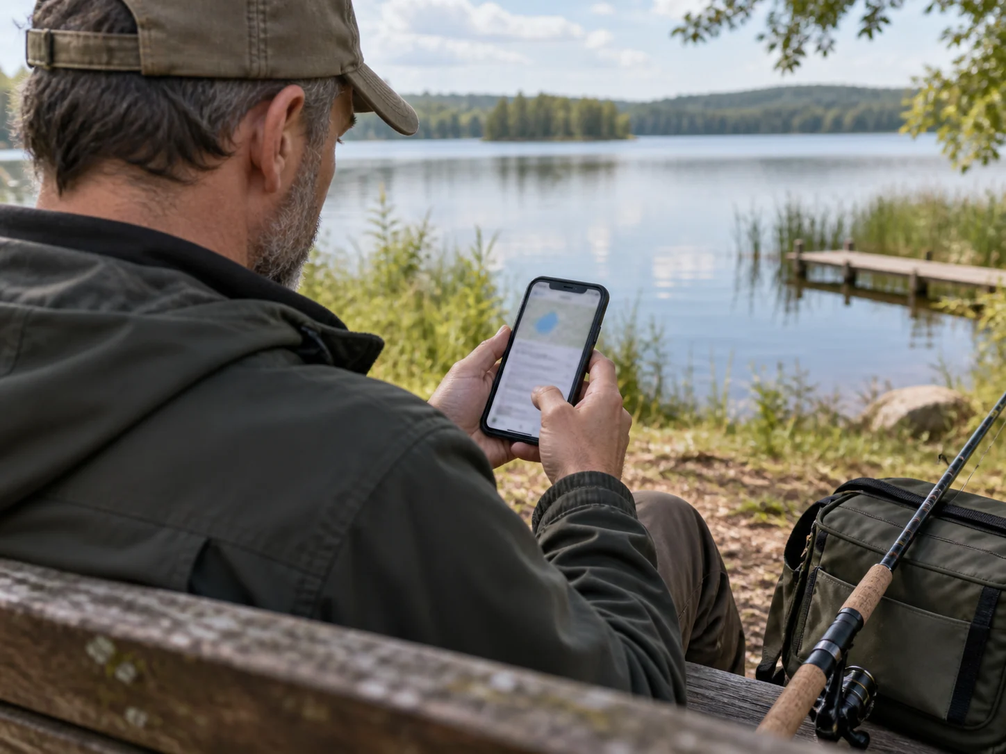 Sprawdzenie zasad konkretnego łowiska na telefonie przed rozpoczęciem połowu.